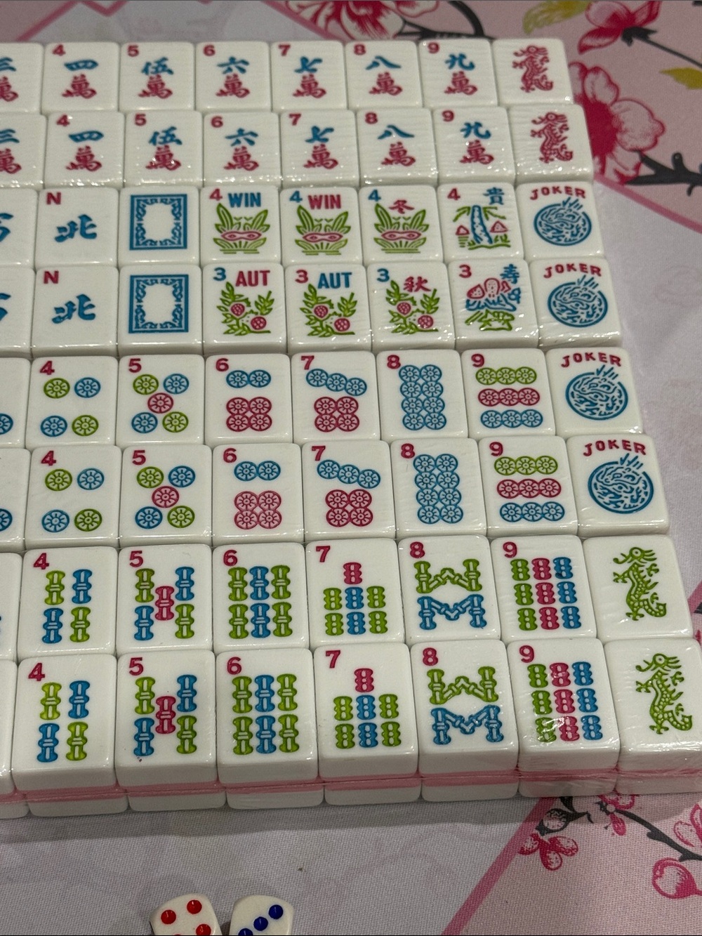 American Mahjong Tile Set - blue, pink, green